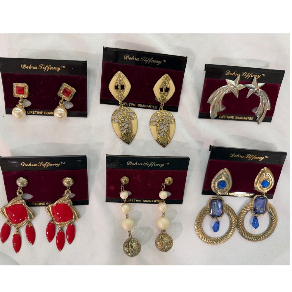 Vintage 1980s Debra Tiffany Earrings Lot of 6 Statement Dangle NOS